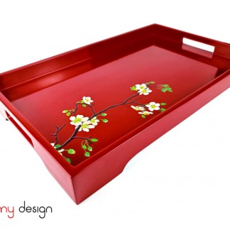  Rectangular lacquer tray with  hand-painted apricot 28*45cm